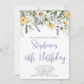 Paarse Waterverf Wildflowers Verjaardag Kaart (Voorkant)