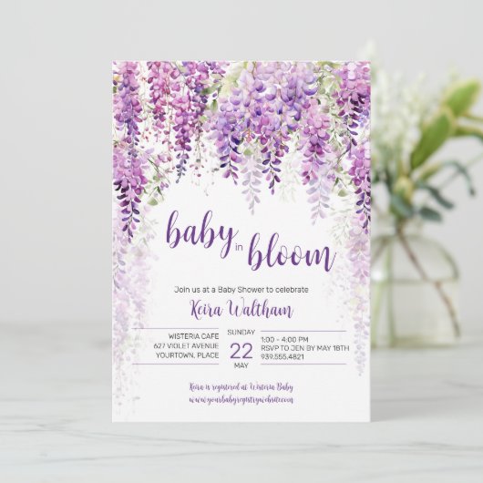 Paarse Waterverf Wisteria-Baby shower Kaart (Staand voorkant)