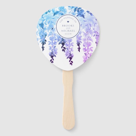 Paarse Waterverf Wisteria Bloemenbruiloft Handwaaier (Achterkant)