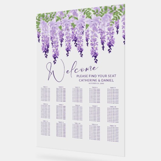 Paarse Waterverf Wisteria Lila Bloemige Bruiloft Acryl Bord (Hoek)