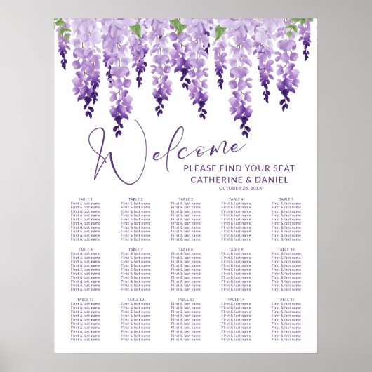 Paarse Waterverf Wisteria Lila Floral Wedding Poster (Voorkant)