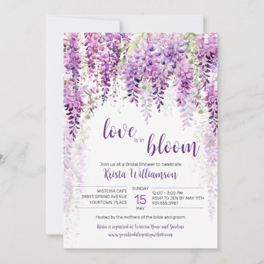 Paarse Waterverf Wisteria-Vrijgezellenfeest Kaart (Voorkant)