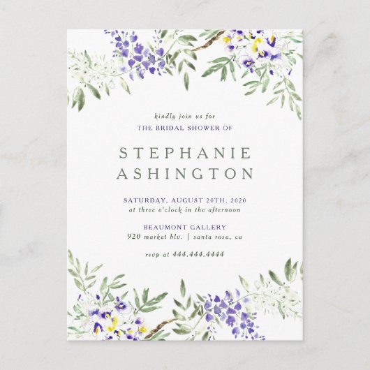 Paarse Waterverf Wisteria-Vrijgezellenfeest Uitnodiging Briefkaart (Voorkant)