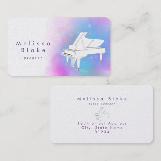 paarse waterverf witte piano visitekaartje (Voorkant / Achterkant)