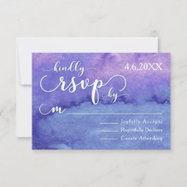 Paarse Waterverf Witte Typografie Trouw RSVP Kaartje