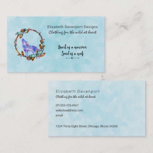 Paarse Waterverf Wolf in een boho stijl krans Visitekaartje (Voorkant / Achterkant)