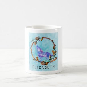 Paarse Waterverf Wolf met een Boho WreatCustom Koffiemok