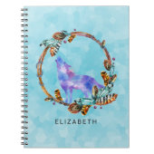 Paarse Waterverf Wolf met een Boho WreatCustom Notitieboek (Voorkant)