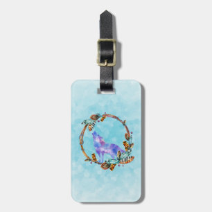 Paarse Waterverf Wolf met een Boho Wreath Bagagelabel
