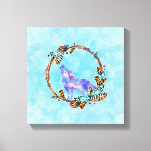 Paarse Waterverf Wolf met een Boho Wreath Canvas Afdruk (Voorkant)