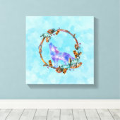 Paarse Waterverf Wolf met een Boho Wreath Canvas Afdruk (Insitu (Houten vloer))