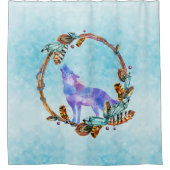 Paarse Waterverf Wolf met een Boho Wreath Douchegordijn (Voorkant)