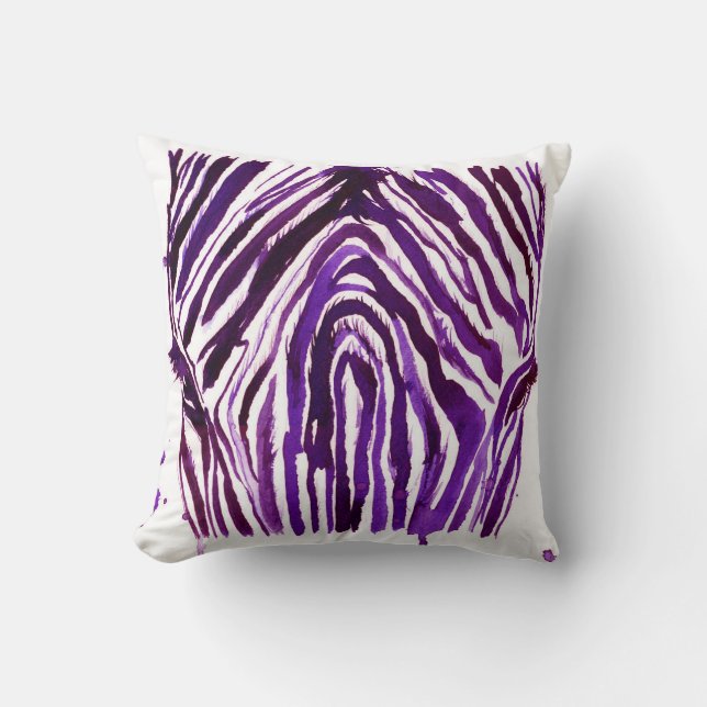 Paarse Waterverf Zebra Kussen (Voorkant)