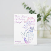 Paarse Waterverf Zeemeermin Kunst Gelukkige Verjaa Briefkaart (Staand voorkant)