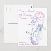 Paarse Waterverf Zeemeermin Kunst Gelukkige Verjaa Briefkaart (Voorkant / Achterkant)