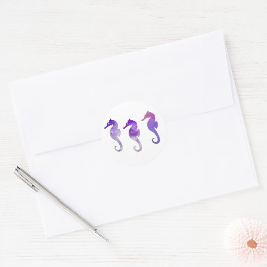Paarse Waterverf zeepaardjes Ronde Sticker (Envelop)