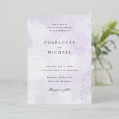 Paarse waterverf zilveren folie bruiloft uitnodiging (Staand Voorkant)