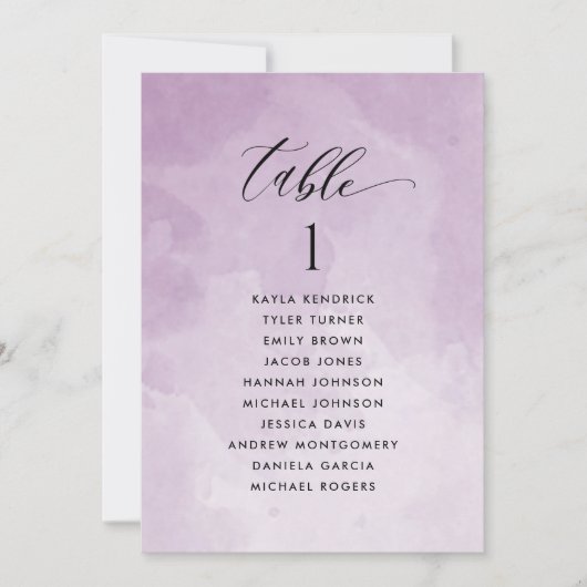 Paarse Waterverf Zitplankaartje met gastnamen (Voorkant)