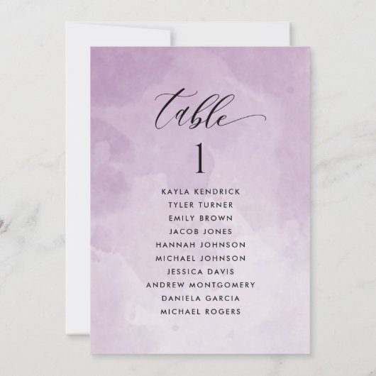 Paarse Waterverf Zitplankaartje met gastnamen (Achterkant)