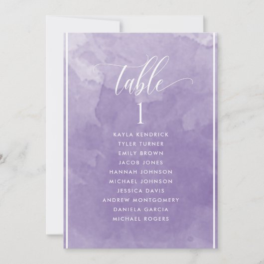 Paarse Waterverf Zitplattegrond Kaart w Gast Namen (Voorkant)