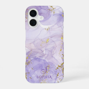 Paarse waterverfinkt op maat te bestellen iPhone 16 hoesje