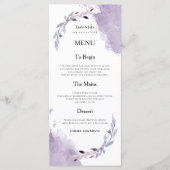 Paarse Waterverven Foliage Tekst Wedding Menu (Voorkant)