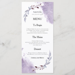 Paarse Waterverven Foliage Tekst Wedding Menu