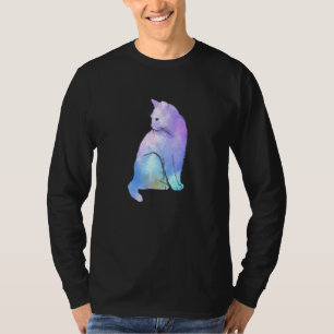 Paarse Waterverven Fun Cat Art Fur Meow Animal T-shirt