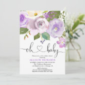 Paarse waterverven meisje baby shower kaart (Staand voorkant)