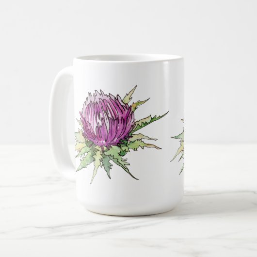 Paarse Waterverven Thistle Koffiemok (Voorkant links)