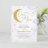Paarse We Are Over The Moon Baby shower Kaart (Staand voorkant)