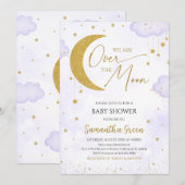 Paarse We Are Over The Moon Baby shower Kaart (Voorkant / Achterkant)