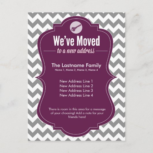 Paarse We hebben Briefkaarten voor adreswijziging  (Voorkant)