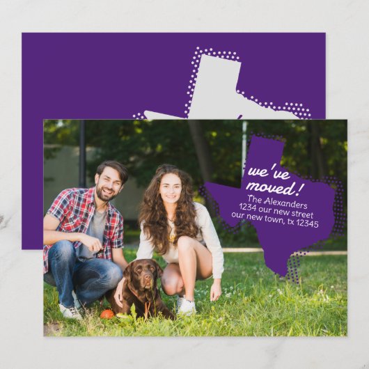 Paarse We hebben verhuisd - Dotted Texas Moving Aankondiging (Voorkant / Achterkant)