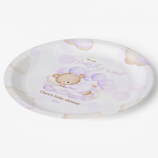 Paarse We kunnen bijna wachten Baby shower papier  Papieren Bordje (Gekanteld)