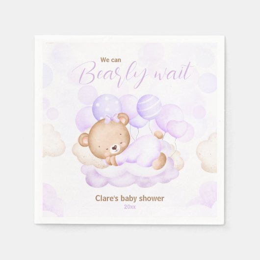 Paarse We kunnen bijna wachten Baby shower servett Servet (Voorkant)