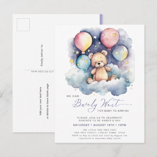 Paarse We kunnen bijna wachten schattig Baby showe Uitnodiging Briefkaart (Voorkant / Achterkant)