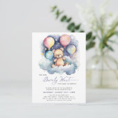 Paarse We kunnen bijna wachten schattig Baby showe Uitnodiging Briefkaart (Staand voorkant)