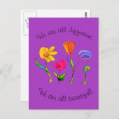 Paarse we zijn allemaal anders en mooie verscheide briefkaart (Voorkant / Achterkant)