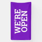 Paarse we zijn open sjabloon business banner teken (Verticaal)