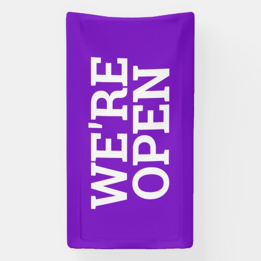 Paarse we zijn open sjabloon business banner teken (Verticaal)