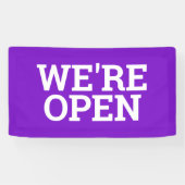 Paarse we zijn open sjabloon business banner teken (Horizontaal)