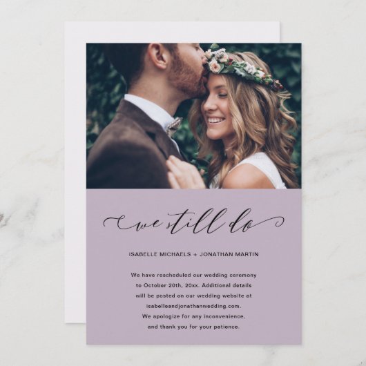 Paarse weddenschap uitstellen We doen nog steeds f Aankondiging (Voorkant / Achterkant)