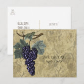 Paarse weddenschappen met druiven uit de wijnbouw, aankondigingskaart (Voorkant / Achterkant)