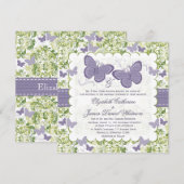 Paarse weddenschappen met vlinders kaart (Voorkant / Achterkant)