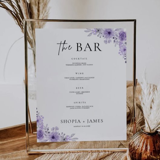 Paarse Wedding Bar Menu Sign Sjabloon Poster