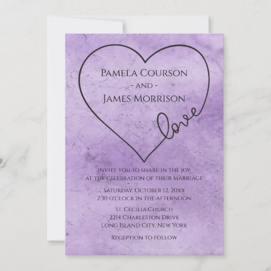  Paarse Wedding Heart Waterverf Grunge Kaart (Voorkant)