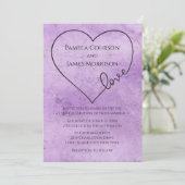  Paarse Wedding Heart Waterverf Grunge Kaart (Staand voorkant)