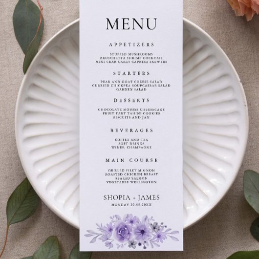Paarse Wedding Menu Kaarten Sjabloon