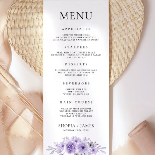 Paarse Wedding Menu Kaarten Sjabloon